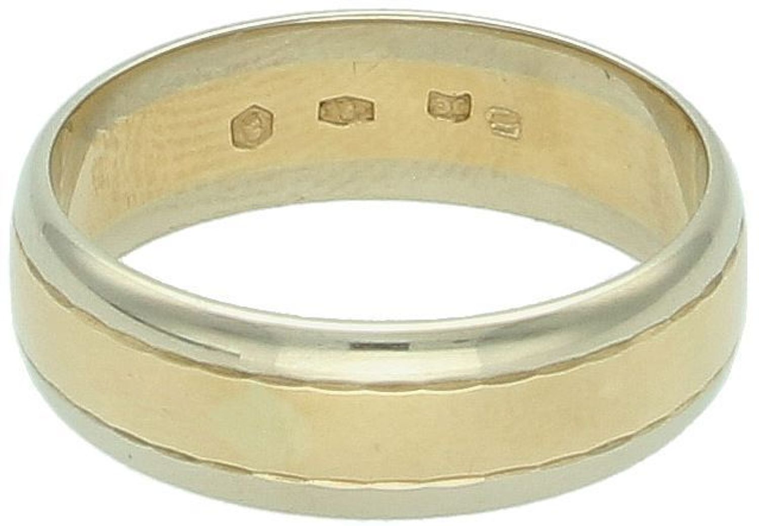 Złota obrączka półokrągła 6,5mm z białymi brzegami 585 – Żółte i Białe Złoto  Rozmiar 17.jpg